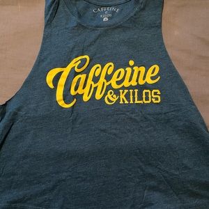 Caffeine and Kilos script crop tank Medium